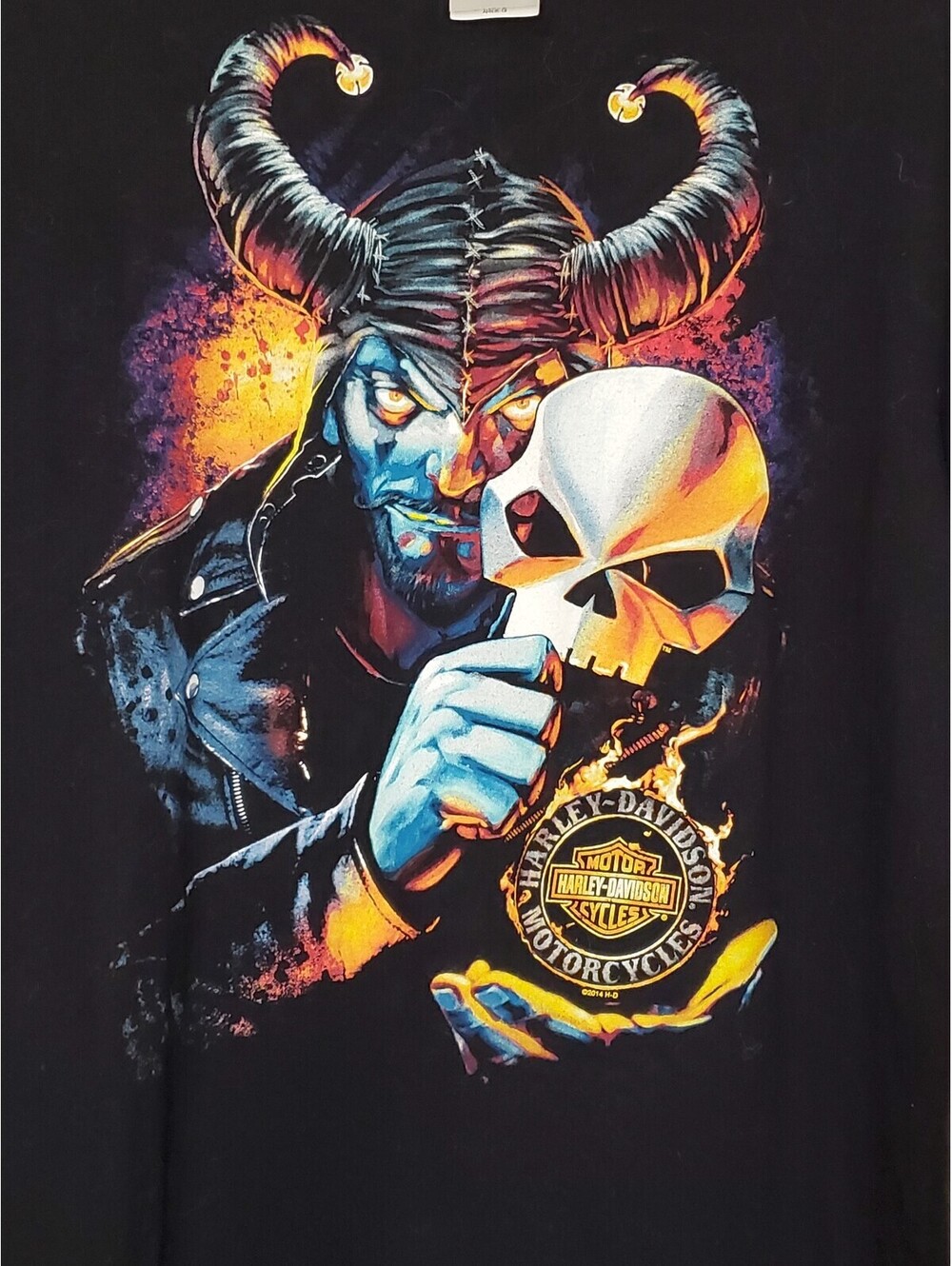 Harley-Davidson Jester Clown Flames Skull Tee Men’s L Columbia SC 2014